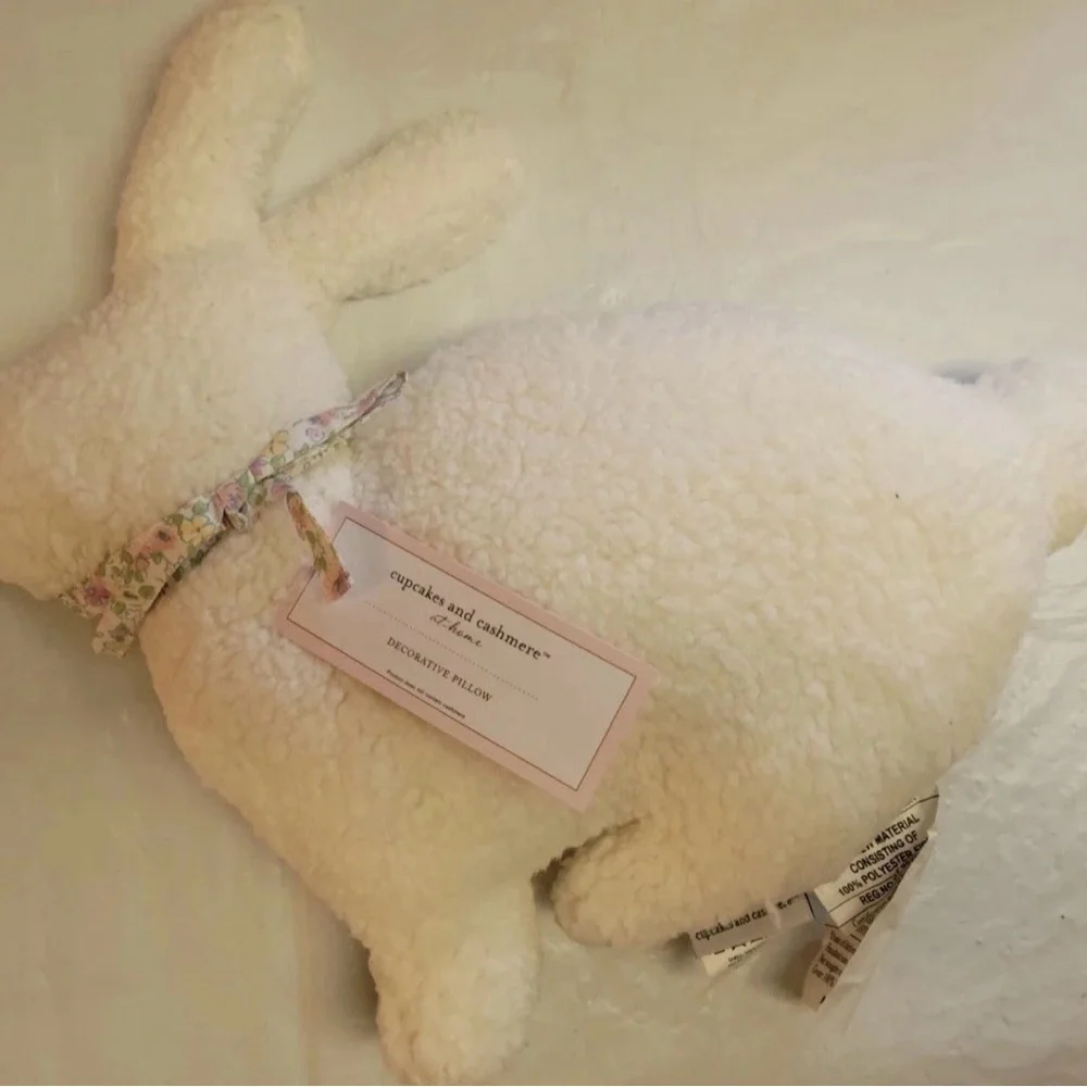 Cupcakes & Cashmere Easter Bunny Pillow Decorative White Sherpa 16x18 Boho